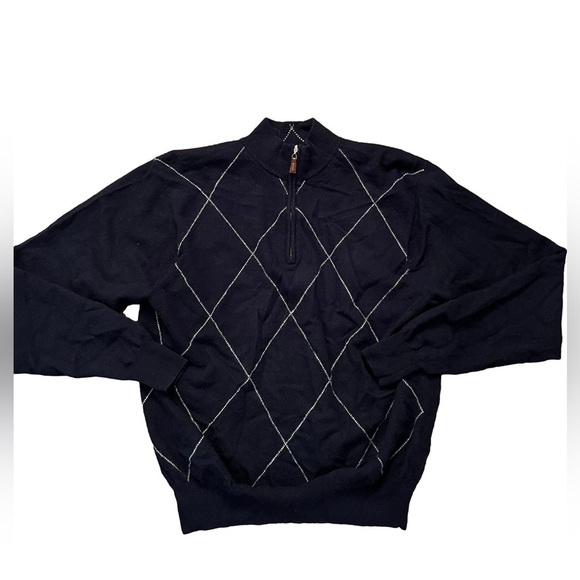 PETER MILLAR Quarter Zip Up Sweater Argyle Wool & Cashmere Blend - Picture 1 of 6